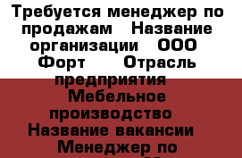 Требуется менеджер по продажам › Название организации ­ ООО “Форт  “ › Отрасль предприятия ­ Мебельное производство › Название вакансии ­ Менеджер по продажам › Место работы ­ ул. Пограничная, 9 › Минимальный оклад ­ 15 000 › Возраст от ­ 25 › Возраст до ­ 40 - Оренбургская обл., Оренбург г. Работа » Вакансии   . Оренбургская обл.